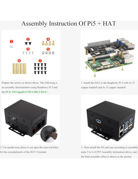 Caja de Metal Industrial Wonrabai para Raspberry Pi 5 - Soporte Montaje Pared y Riel