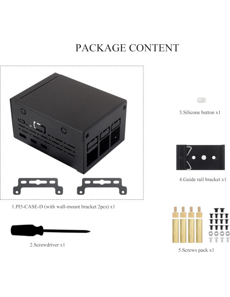 Caja de Metal Industrial Wonrabai para Raspberry Pi 5 - Soporte Montaje Pared y Riel