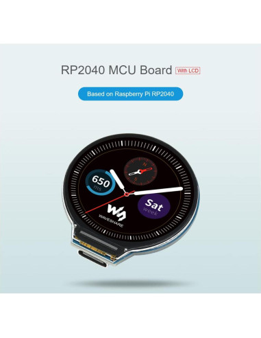 Placa MCU Waveshare RP2040 con LCD 1.28" 240x240 IPS