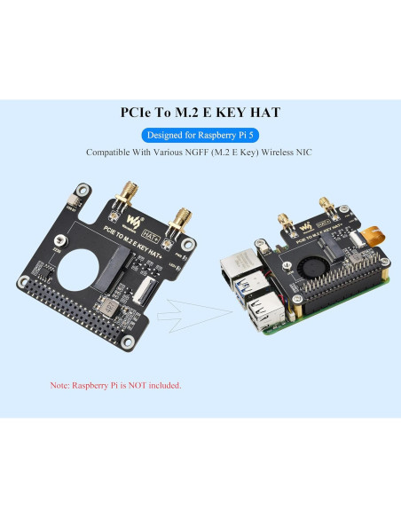 Adaptador HAT PCIe a M.2 E Key Wonrabai para Raspberry Pi 5