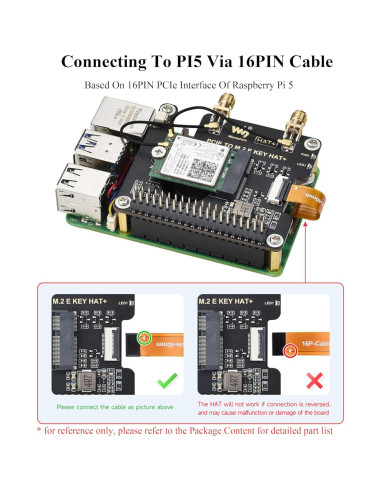 Adaptador HAT PCIe a M.2 E Key Wonrabai para Raspberry Pi 5