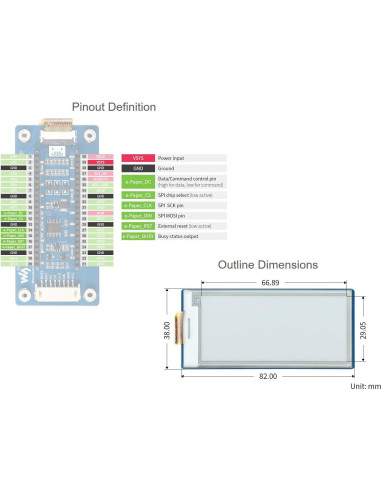 Módulo E-Paper 2.9" Waveshare para Raspberry Pi Pico 296x128