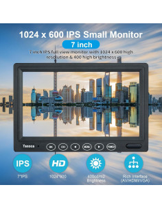 Monitor Portátil Yasoca 7" IPS 1024x600 HDMI VGA Control Remoto 2