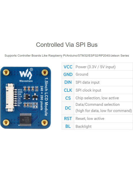 Módulo Pantalla LCD IPS 1.5" Wonrabai 240x280 RGB SPI