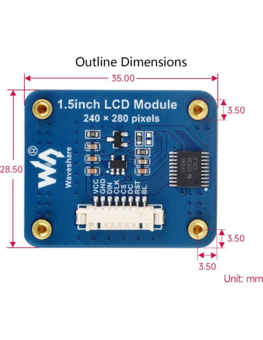 Módulo Pantalla LCD IPS 1.5" Wonrabai 240x280 RGB SPI