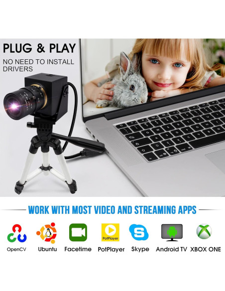 Cámara USB 4K IFWATER con Lente Varifocal 10X 5-50mm