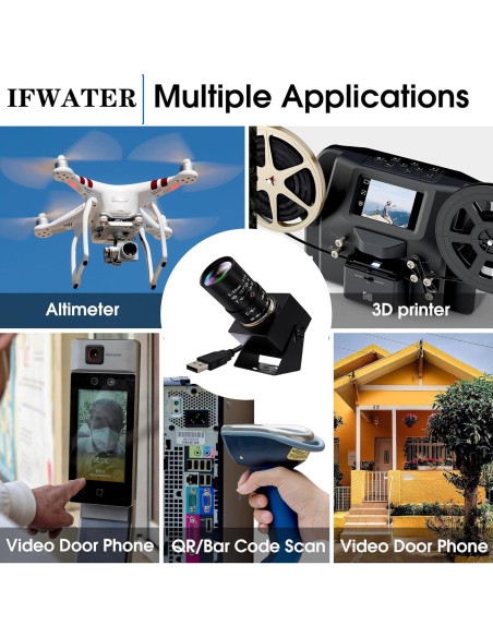 Cámara USB 4K IFWATER con Lente Varifocal 10X 5-50mm