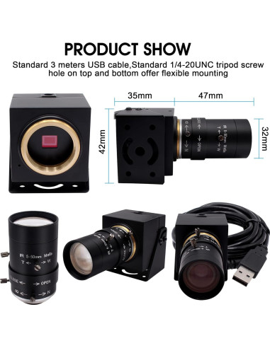 Cámara USB 4K IFWATER con Lente Varifocal 10X 5-50mm