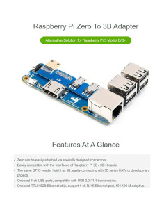 Adaptador Raspberry Pi Zero a 3B/3B+ Waveshare - USB, Ethernet 2