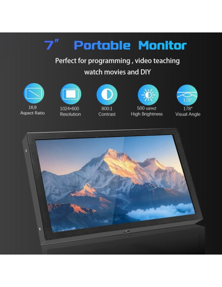 Pantalla LCD 7" JLTTEK 1024x600 HDMI para Raspberry Pi