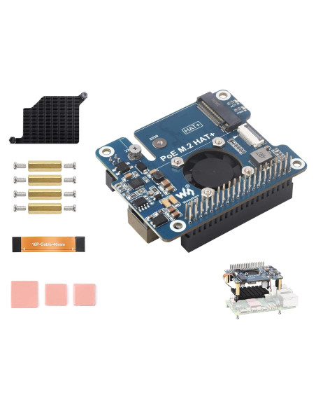 Adaptador PCIe a M.2 con HAT PoE Wonrabai para Raspberry Pi 5