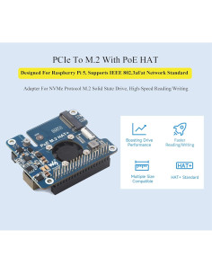 Adaptador PCIe a M.2 con HAT PoE Wonrabai para Raspberry Pi 5 2