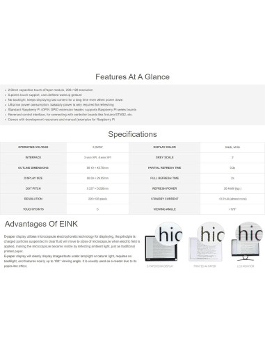 Pantalla Táctil E-Paper 2.9" Waveshare 296x128 SPI
