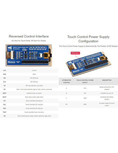 Pantalla Táctil E-Paper 2.9" Waveshare 296x128 SPI