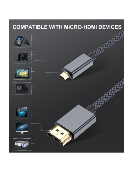 Cable Micro HDMI Elebase 3 m 4K 60Hz Compatible Raspberry Pi
