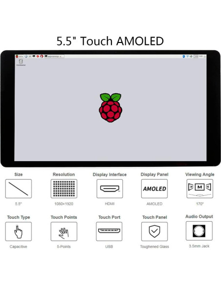 Pantalla AMOLED 5.5" HDMI 1080p Táctil Capacitiva Waveshare