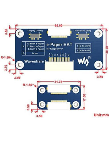 Pantalla Flexible E-Ink HAT 2.13" Waveshare 212x104 SPI