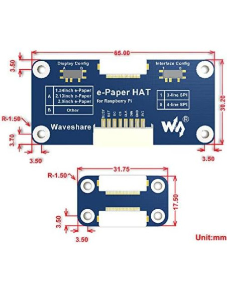 Pantalla Flexible E-Ink HAT 2.13" Waveshare 212x104 SPI Pantalla Flexible E-Ink HAT 2.13" Waveshare 212x104 SPI