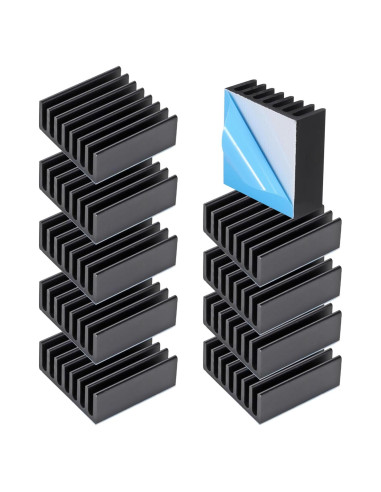 10 Disipadores de Calor Aluminio 25x25x10mm con Cinta Térmica
