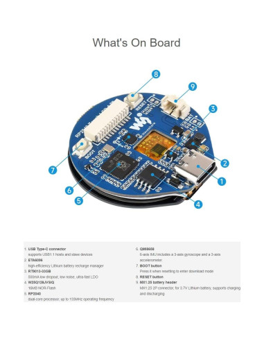 Placa MCU Waveshare RP2040 con LCD táctil 1.28" 240x240