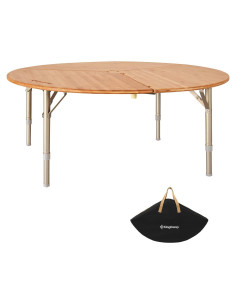 Mesa Plegable Redonda KingCamp de Bambú 95x40 cm Ajustable