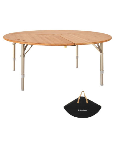 Mesa Plegable Redonda KingCamp de Bambú 95x40 cm Ajustable