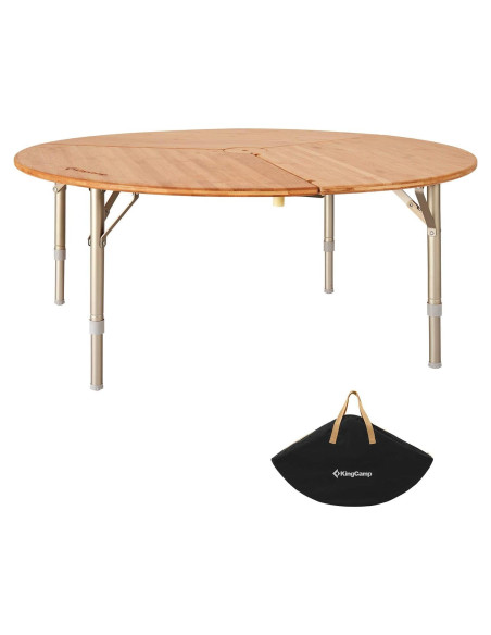 Mesa Plegable Redonda KingCamp de Bambú 95x40 cm Ajustable
