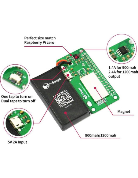 Módulo de Batería de Litio 1200 mAh PiSugar para Raspberry Pi Zero