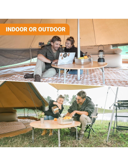 Mesa Plegable Redonda KingCamp de Bambú 95x40 cm Ajustable