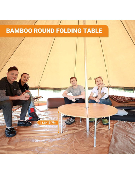 Mesa Plegable Redonda KingCamp de Bambú 95x40 cm Ajustable