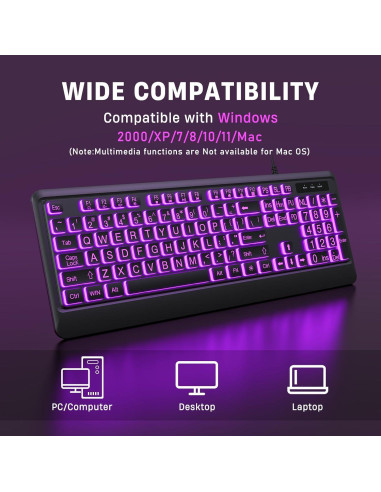 Teclado USB KOPJIPPOM Grande Retroiluminado 7 Colores