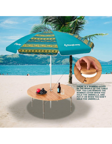 Mesa Plegable Redonda KingCamp de Bambú 95x40 cm Ajustable