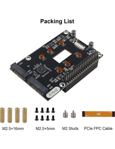 Adaptador ZDE PCIe a Doble M.2 HAT NVMe para Raspberry Pi 5
