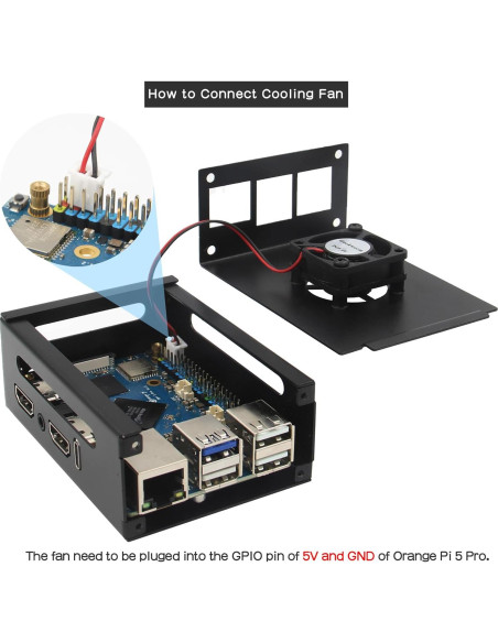 Caja de metal para Orange Pi 5 Pro N515 con ventilador y disipadores