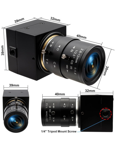 Cámara USB 8MP QILOVE con Lente Manual 2.8-12mm