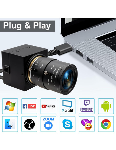 Cámara USB 8MP QILOVE con Lente Manual 2.8-12mm