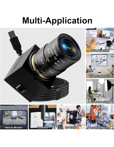 Cámara USB 8MP QILOVE con Lente Manual 2.8-12mm