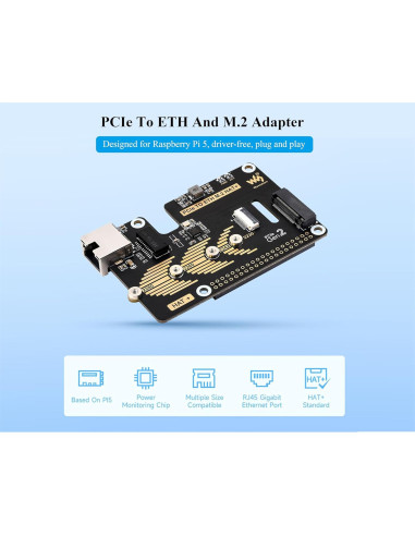 Adaptador PCIe a Ethernet y M.2 Wonrabai para Raspberry Pi 5