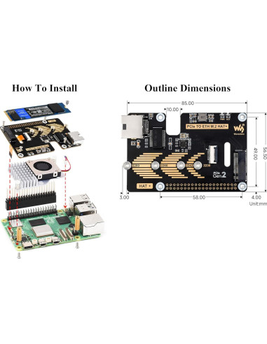 Adaptador PCIe a Ethernet y M.2 Wonrabai para Raspberry Pi 5