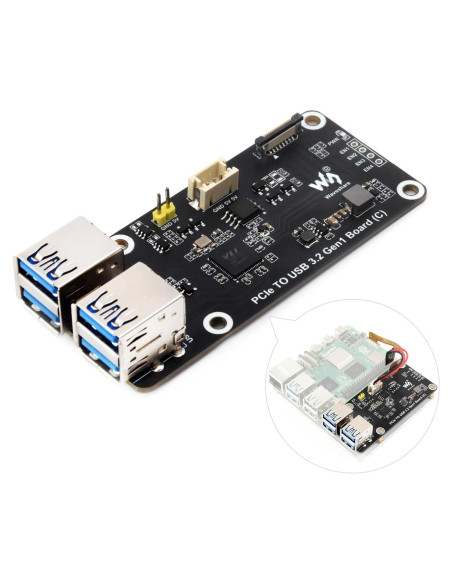 Placa PCIe a 4-Ch USB 3.2 Gen1 Waveshare para Raspberry Pi 5