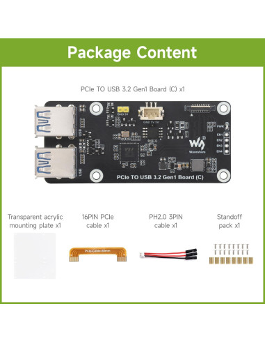 Placa PCIe a 4-Ch USB 3.2 Gen1 Waveshare para Raspberry Pi 5