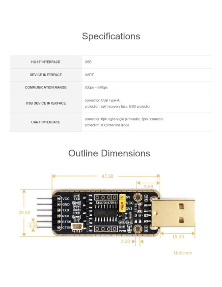 Módulo Depurador USB a UART Waveshare para Raspberry Pi 5 Módulo Depurador USB a UART Waveshare para Raspberry Pi 5