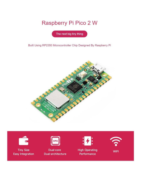 Placa Microcontrolador Raspberry Pi Pico 2 W RP2350 WiFi y Bluetooth Placa Microcontrolador Raspberry Pi Pico 2 W RP2350 WiFi y Bluetooth