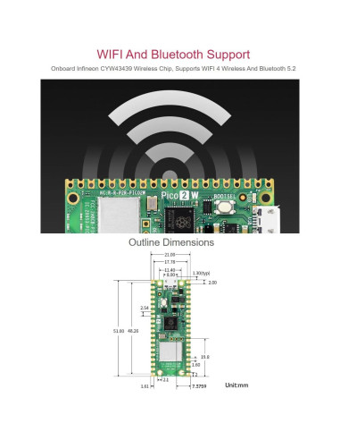 Placa Microcontrolador Raspberry Pi Pico 2 W RP2350 WiFi y Bluetooth