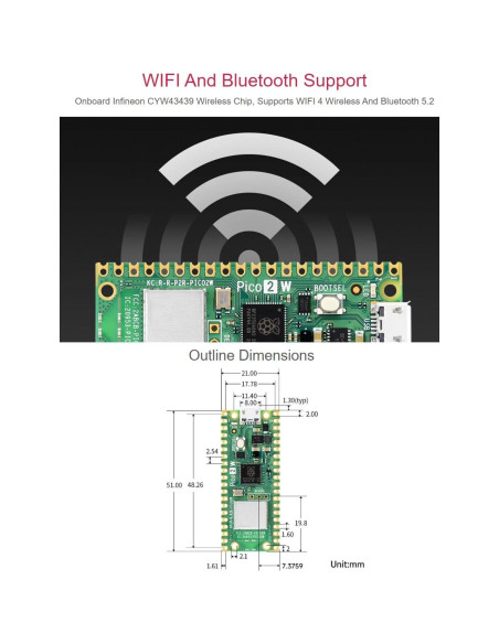 Placa Microcontrolador Raspberry Pi Pico 2 W RP2350 WiFi y Bluetooth Placa Microcontrolador Raspberry Pi Pico 2 W RP2350 WiFi y Bluetooth