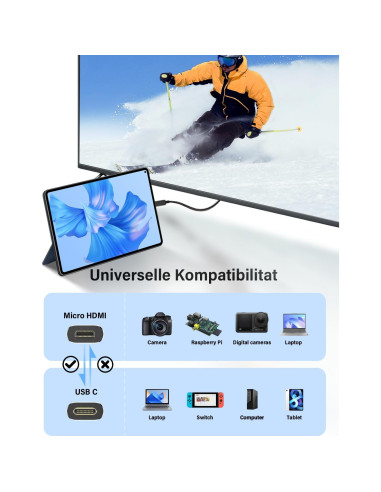 Cable Micro HDMI a USB C 1.83m KOMGIKL 4K@60Hz Nylon Trenzado