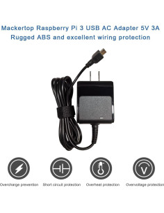 Cargador de pared Micro USB 5.25V 3A para Raspberry Pi 3 B+ con cable 1.8m 2