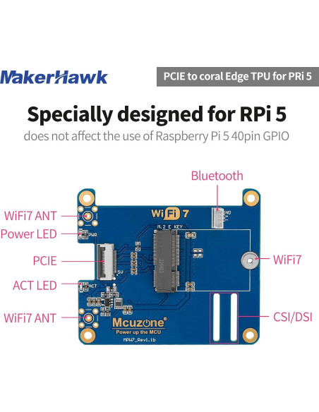 Placa Adaptadora PCIe a Wi-Fi 7 Drocoge para Raspberry Pi 5