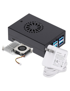 Kit Accesorios iRasptek para Raspberry Pi 5 - Caja Metal, Enfriador y Fuente 27W