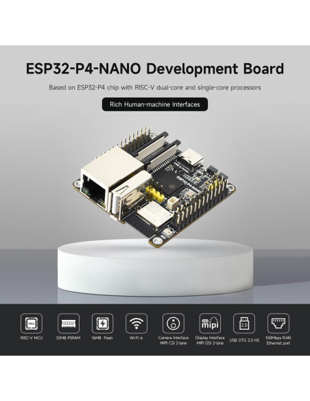 Placa de Desarrollo Waveshare ESP32-P4-NANO con Cámara RPi
